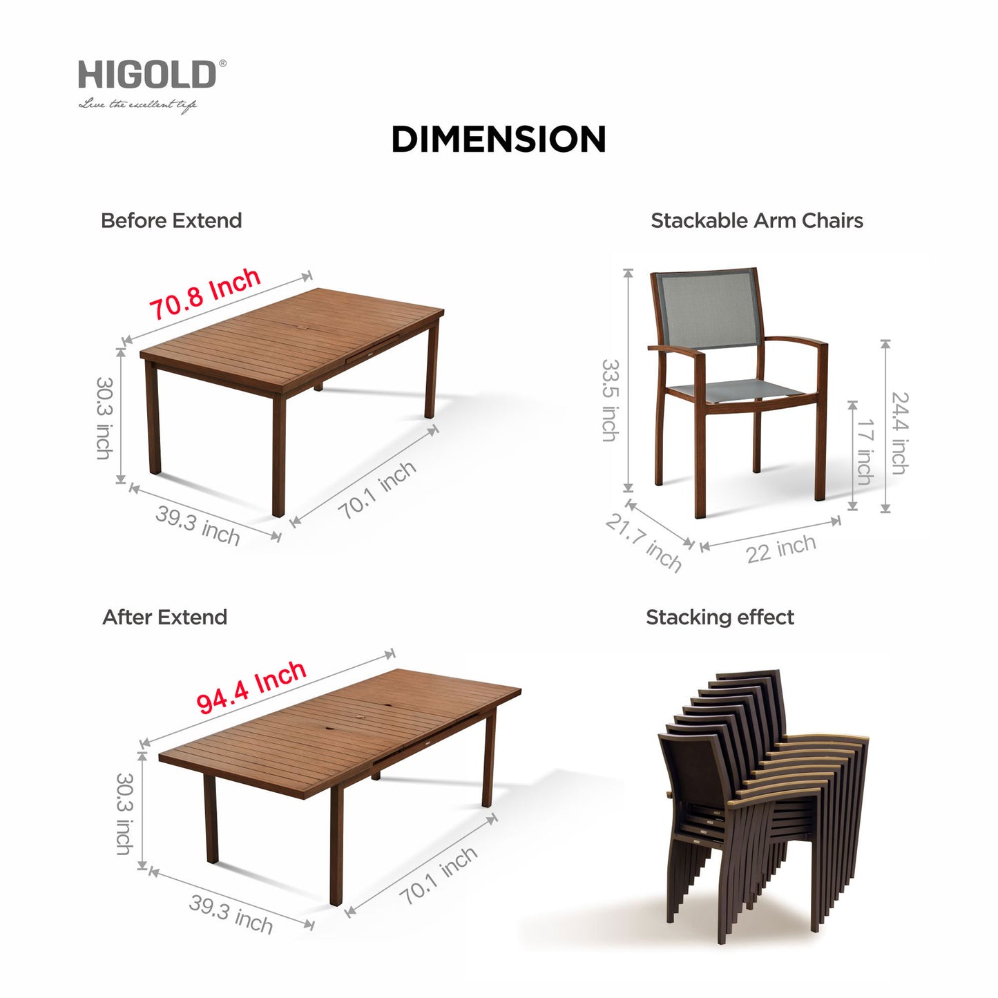 HIGOLD Carlo 9 Pieces Extendable Outdoor Patio
